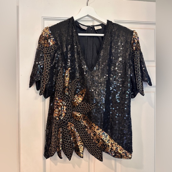 Vintage black and gold sequin blouse - Picture 2 of 13